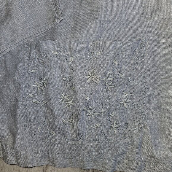 J JIll Unstructured Linen Jacket Womens M Sage Lagenlook Embroidered Vintage - Picture 9 of 16